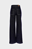 Koyu Mavi Yüksek Bel Takma Cepli Patı Fermuarlı Wideleg Jean Pantolon C 4939-005