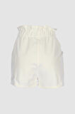 Beyaz Beli Lastikli Yüksek Bel Patı Fermuarlı Jean Şort C 4534-090