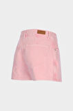 Pembe Yüksek Bel Jean Şort Etek C 4534-110
