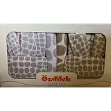 Özdilek Sandra Aile Gold Bornoz Seti Gri-Bej