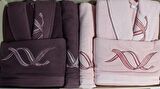 Özdilek Pink Wave Bordo Pembe Aile Bornoz Seti Bornoz Tak