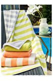 ÖZDİLEK DOUBLE COLOR STRIPE PLAJ HAVLUSU 70x145 Turuncu-Pembe