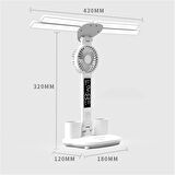 TechTic 8in1 Fanlı Masa Lambası 4 Başlı Lamba Saat Takvim Derece Kalemlik Telefon Tutucu Fan Lamba