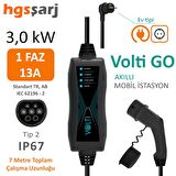 Volti GO Mobil Şarj Cihazı. Ev Tipi fiş. 3,0 kW 13A, Tip 2 Konektör. Aracınızı her yerde şarj edebileceğiniz mobil şarj cihazlarıyla güç her zaman yanınızda.