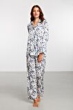 Penye Mood Kadın Desenli Gömlek Pijama Takım 2029 