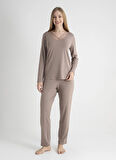 Wondergen V Yaka Toprak Pijama Üst 401WON-1110-168