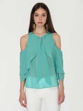 Off Shoulder Bluz Cam Göbeği