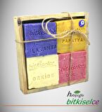 Bitkiselce ÇİÇEK SERİSİ BİTKİSEL SABUN (Lavanta-Gül-Orkide-Papatya) Hediye edilebilir ahşap kutulu