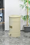 Paslanmaz Yanmaz Metal 30 Litre Çöp Kovası Krem