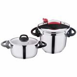 Falez Twist Cook 4+7 Litre Düdüklü Tencere Seti Siyah Kırmızı TWC-1002