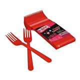 ROLL-UP KIRMIZI PLASTİK ÇATAL 18 cm-25 Adet