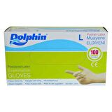 Dolphin Pudralı Latex Muayene Eldiveni Büyük Boy (L) 100Lü Paket