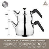 Copper 4 Parça Indiksüyon Uyumlu Paslanmaz Çelik Süzgeçli Cam Kapaklı Çaydanlık Seti