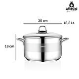 Saphire Paslanmaz Çelik 30 cm Çelik Kapaklı Derin Tencere 