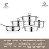 Silvana 9 Parça Tüm Ocaklara Uyumlu Paslanmaz Çelik Tencere Tava Sütlük Seti