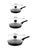 Vento 6 Parça Döküm Cam Kapaklı Tava 18-22-26 cm