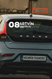 Artvin 08 Plaka Kodlu Beyaz Araç Sticker Merkez İlçe Yazılı Özel Tasarım 40x8 cm  Şehir ve İlçe Temalı Kaliteli Sticker