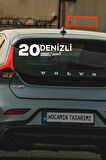Denizli 20 Plaka Kodlu Beyaz Araç Sticker Çameli İlçe Yazılı Özel Tasarım 40x8 cm  Şehir ve İlçe Temalı Kaliteli Sticker