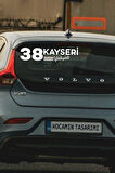 Kayseri 38 Plaka Kodlu Beyaz Araç Sticker Yahyalı İlçe Yazılı Özel Tasarım 40x8 cm  Şehir ve İlçe Temalı Kaliteli Sticker