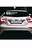 Samsun 55 Plaka Kodlu Beyaz Araç Sticker Bafra İlçe Yazılı Özel Tasarım 40x8 cm  Şehir ve İlçe Temalı Kaliteli Sticker