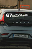 Zonguldak 67 Plaka Kodlu Beyaz Araç Sticker Kilimli İlçe Yazılı Özel Tasarım 40x8 cm  Şehir ve İlçe Temalı Kaliteli Sticker