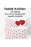 Desenli Pamuklu Kalpli Desen Yastık Kılıfı 2 Adet 50 x 70 cm