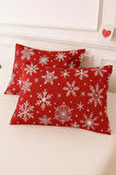 Desenli Pamuklu Yılbaşı Kar Desen Yastık Kılıfı 2 Adet 50 x 70 cm