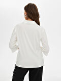 Yakası Ve Kol Ucu Zincir Şerit Detaylı 3/4 Kol Örme Bluz S25BLZ008