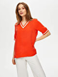 Yakası Ve Kolu Çizgili Triko Detaylı V Yaka Modallı Bluz S25BLZ010