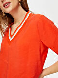 Yakası Ve Kolu Çizgili Triko Detaylı V Yaka Modallı Bluz S25BLZ010