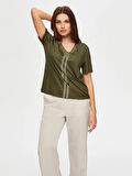 Gold Trok Taş Detaylı V Yaka Kısa Kol T-Shirt S25TSH069
