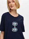 Önü Nazar Boncuğu Baskılı Yuvarlak Yaka Pamuklu T-Shirt S25TSH093