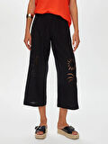 Resort Delik İşi Nakış Detaylı Viskon Keten Wide Leg Fit Pantolon S25PNT046