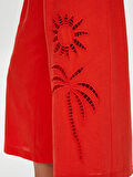 Resort Delik İşi Nakış Detaylı Viskon Keten Wide Leg Fit Pantolon S25PNT046