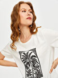 Resort Önü Palmiye Baskılı Yuvarlak Yaka T-Shirt S25TSH115