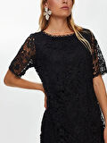 Dantel Mıdı Boy Kısa Kol Abiye Elbise W26ABY005