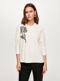 Yakası Ribana Detaylı Önü Çiçek Dantel Aplikeli Uzun Kol Tshirt S26TSH088
