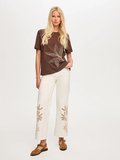 Resort Önü Kordone Yaprak Nakış Detaylı Bisiklet Yaka Pamuklu Tshirt S26TSH114