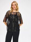 Boncuk İşli Kayık Yaka 3/4 Kollu Abiye Bluz W27BLZ008