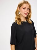 Yakası Simli Triko Bant Detaylı Kısa Kol Kayık Yaka Tshirt W27TSH056