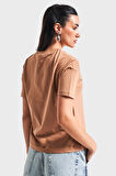 Kadın Kahverengi  S5-16  Bisiklet Yaka %100 Pamuklu Basic T-Shirt
