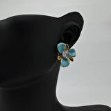 Özel Seri Çelik Mavi Taşlı Küpe - Gold