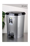 Polytime Pedallı Basmalı Çöp Kutusu Kovası / Çıkarılabilir İç Kovalı / Gri / 22 Litre / 42x30x30 Cm.