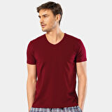 Cacharel Erkek V Yaka Likralı T-shirt 1332/Bordo