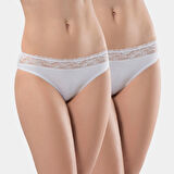 Türen Kadın Beli Dantelli Likralı 2'li Pamuklu Bikini Külot 262/Beyaz