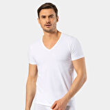 Cacharel Erkek Derin V Yaka Likralı T-shirt 1306/Beyaz