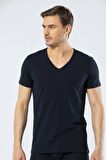 Cacharel Erkek Derin V Yaka Likralı Siyah T-shirt