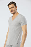 Cacharel Erkek Derin V Yaka Likralı T-shirt 1306/Gri