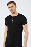 Cacharel Erkek Bisiklet Yaka Düğmeli T-shirt  Siyah