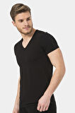 Türen Erkek V Yaka Likralı T-shirt 172/Siyah